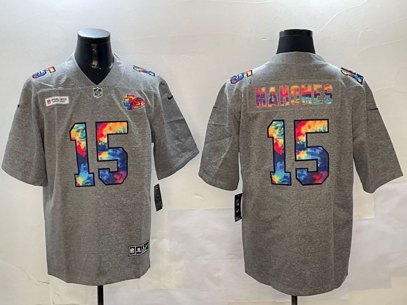 Men Kansas City Chiefs 15 Mahomes Grey Rainbow 2024 Nike Limited NFL Jersey style 1